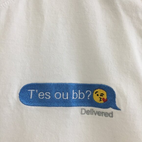 Keur Paris T-Shirt Size Small Text Messages Embroidered  T'es ou bb? "Delivered" - Picture 4 of 10